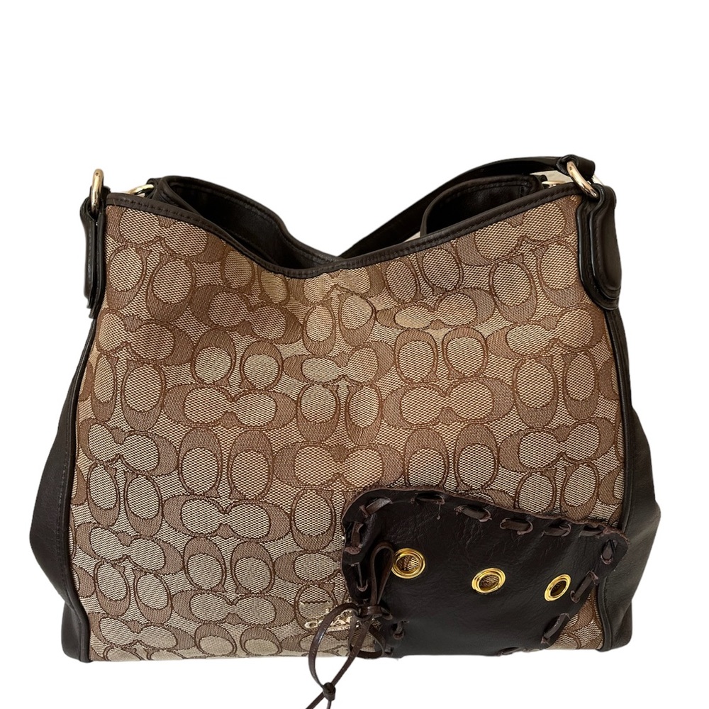 Coach Dark Brown/Beige Signature Canvas and Leather Edie Shoulder Bag